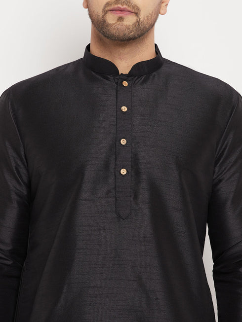 VASTRAMAY Men's Black Cotton Silk Blend Kurta